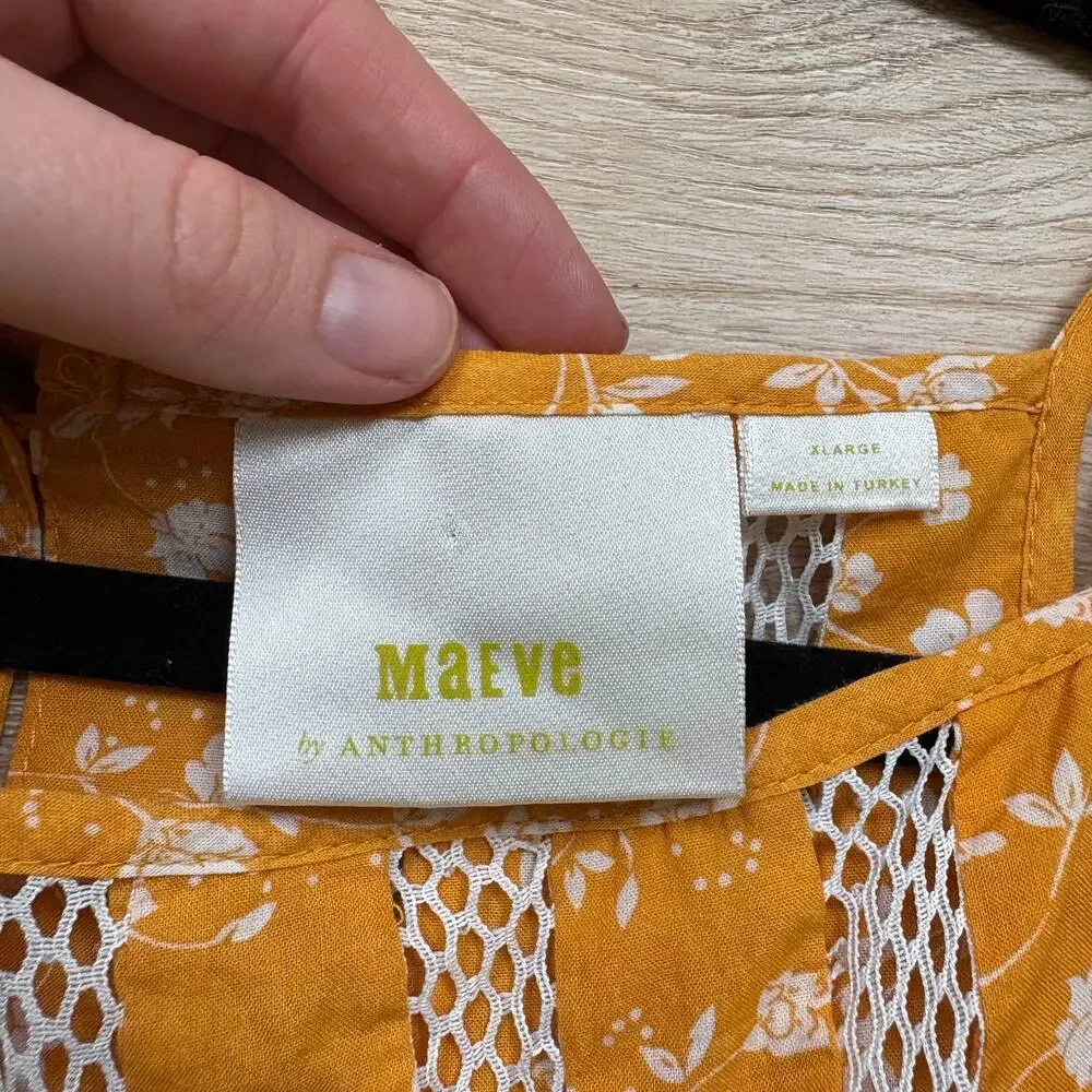 Anthropologie Maeve Med Martell Floral Tank Blouse Women’s‎ XL Color Marigold - Picture 3 of 5